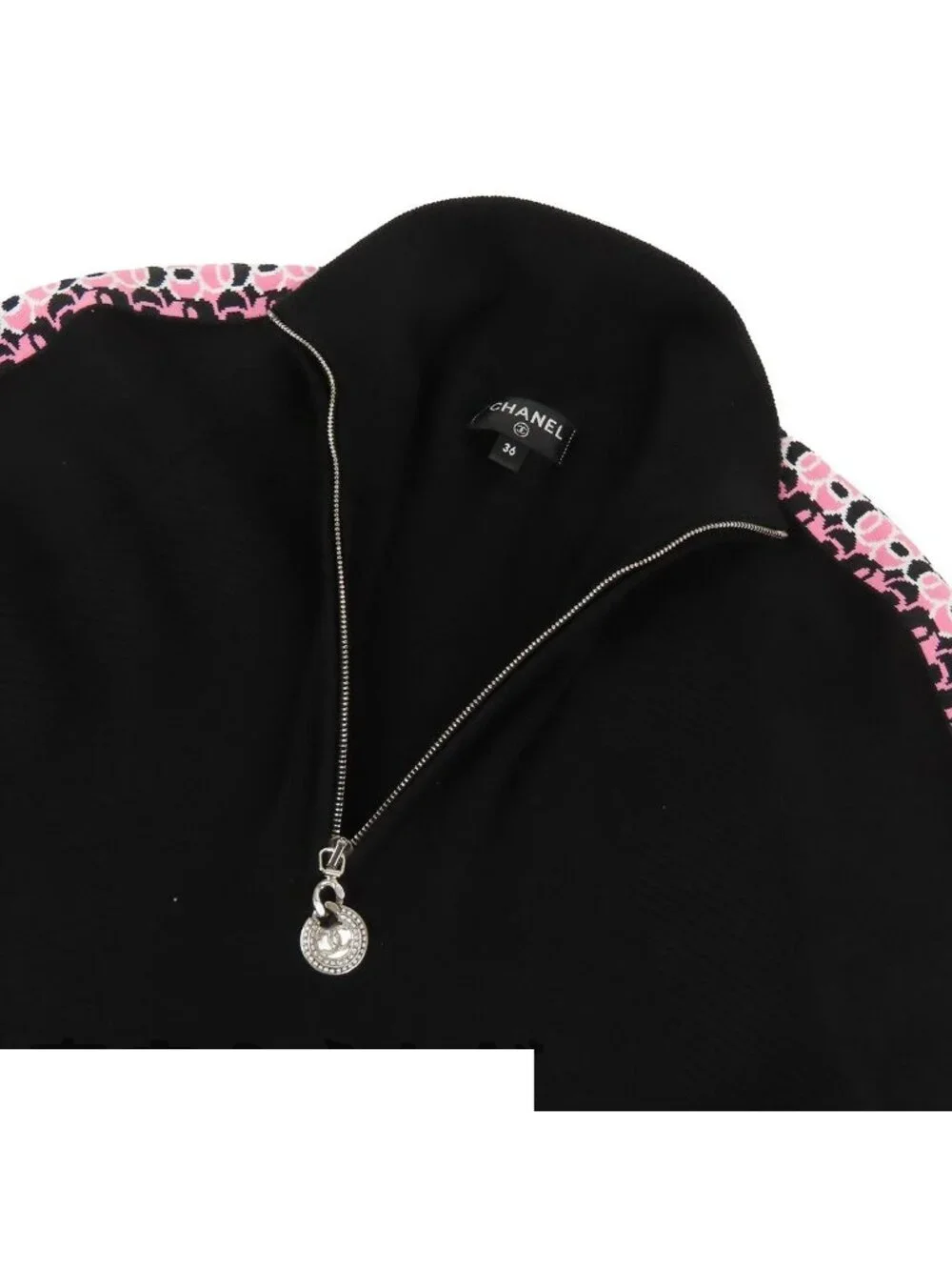 Chanel Knit Dress Black Pink Wool Polyester Polyamide Elastane Half Zip 36